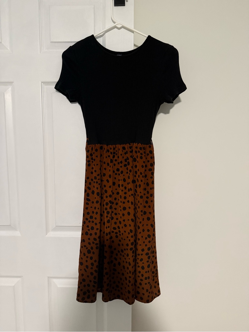 SHEIN Black and Brown Short Sleeve Polka Dot Midi Dress